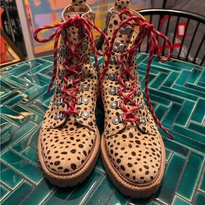 Dolce Vita Leopard Print Lace-Up Boots with Red Accents